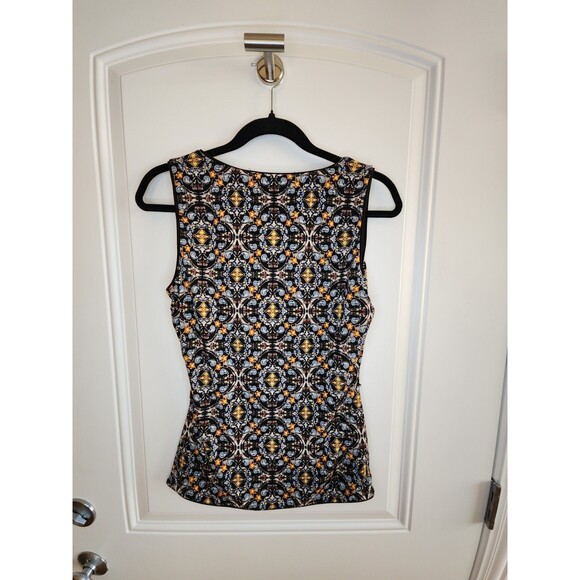 WHBM Sleeveless Reversible Floral Yellow Black Faux Wrap Top Small - Picture 2 of 7